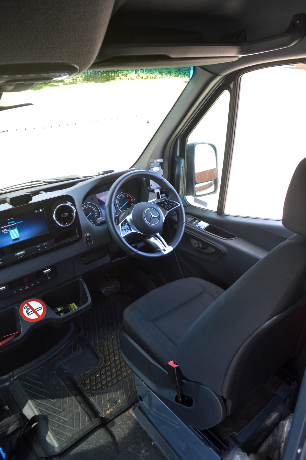 Inside the cab of a modern delivery van